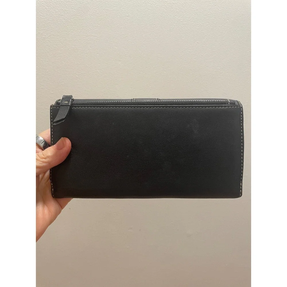 Coach Black Leather Wallet Slim Envelope Lavender Interior Contrast Stitch